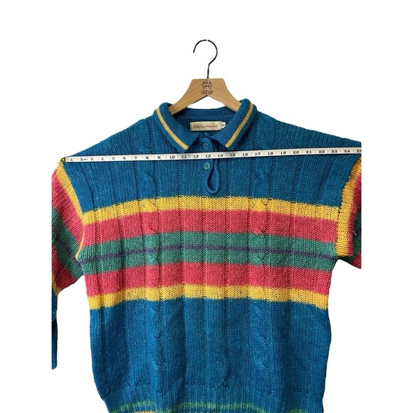 Vintage Lady De Rotchild Blue Stripe Cable Knit Collared Sweater Women's Size 42 - Picture 7 of 10